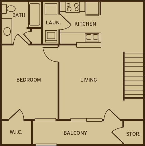 Floor plan for 1 bed, 1 bath, 779 sqft